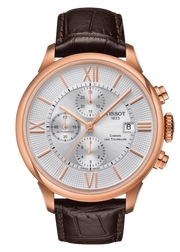 Tissot Des Tourelles Chronograph Silver Dial Brown Leather Strap Watch For Men - T099.427.36.038.00