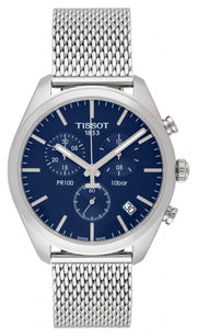 Tissot PR 100 Chronograph Blue Dial Silver Mesh Bracelet Watch for Men - T101.417.11.041.00