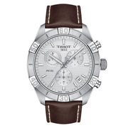 Tissot PR 100 Sport Quartz Chronograph Silver Dial Brown Leather Strap Watch For Men - T101.617.16.031.00