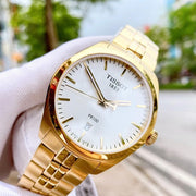 Tissot T Classic PR 100 Quartz White Dial Gold Steel Strap Watch for Men - T101.410.33.031.00