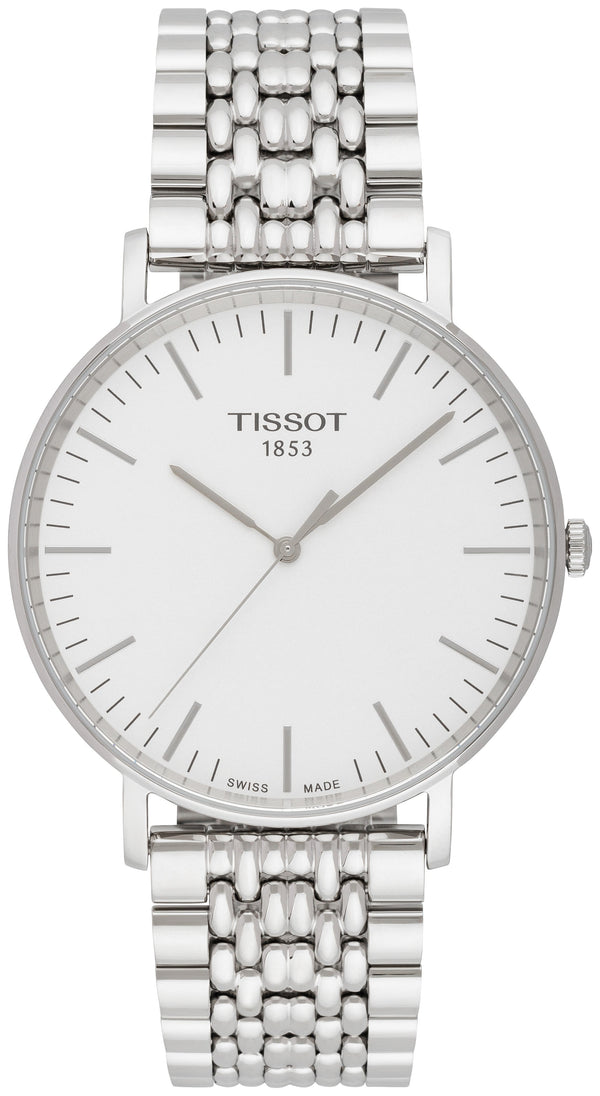 Tissot T Classic Everytime Large White Dial Silver Steel Strap Watch for Men - T109.610.11.031.00