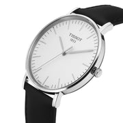 Tissot T Classic Everytime Large White Dial Black Leather Strap Watch For Men - T109.610.16.031.00