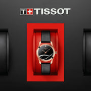 Tissot T Wave Black Dial Black Leather Strap Watch For Women - T112.210.36.051.00