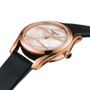 Tissot T Wave Diamond Mother of Pearl Dial Black Leather Strap Watch For Women - T112.210.36.111.00