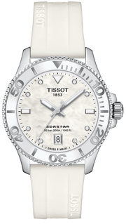 Tissot Seastar 1000 Mother of Pearl White Dial White Rubber Strap Watch for Women - T120.210.17.116.00