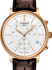 Tissot Carson Premium Chronograph White Dial Brown Leather Strap Watch For Men - T122.417.36.011.00