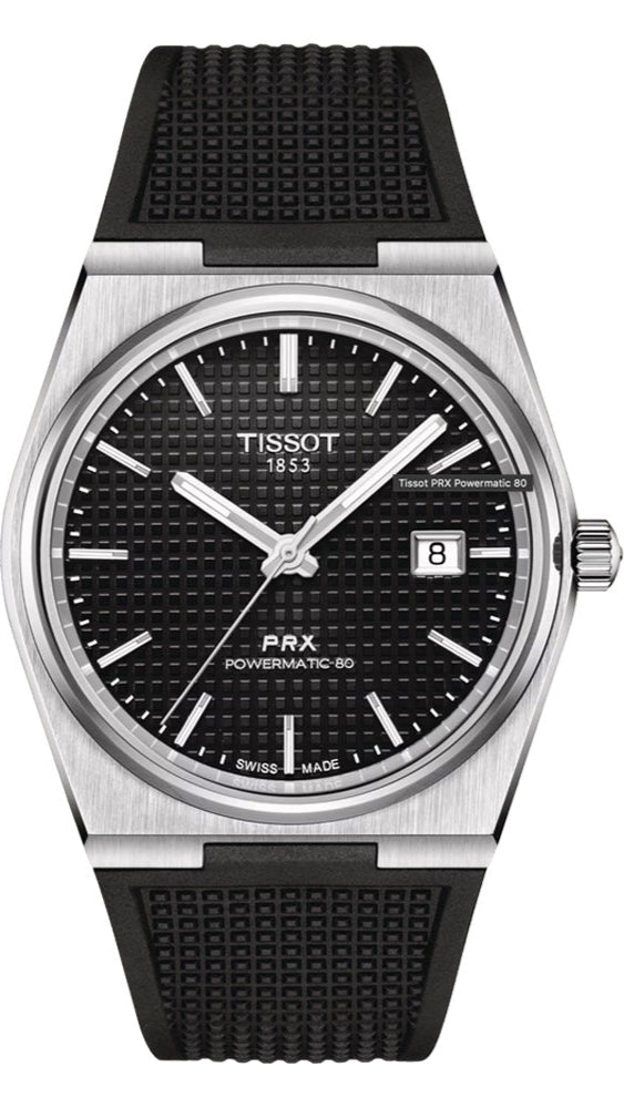 Tissot PRX Powermatic 80 Black Dial Black Rubber Strap Watch for Men - T137.407.17.051.00