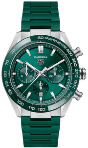 Tag Heuer Carrera Chronograph 44mm Green Dial Green Steel Strap Watch for Men - CBN2A1N.FT6238