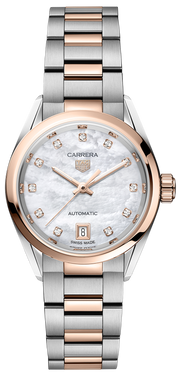 Tag Heuer Carrera Date Automatic Mother of Pearl Dial Two Tone Steel Strap Watch for Women - WBN2450.BD0569
