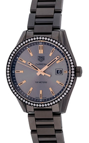 Tag Heuer Carrera Quartz Diamonds Black Dial Black Steel Strap Watch for Women - WAR1115.BA0602