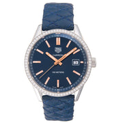 Tag Heuer Carrera Quartz Diamonds Blue Dial Blue Leather Strap Watch for Women - WAR1114.FC6391
