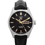 Tag Heuer Carrera Calibre 5 Automatic Black Dial Black Leather Strap Watch for Men - WAR201C.FC6266