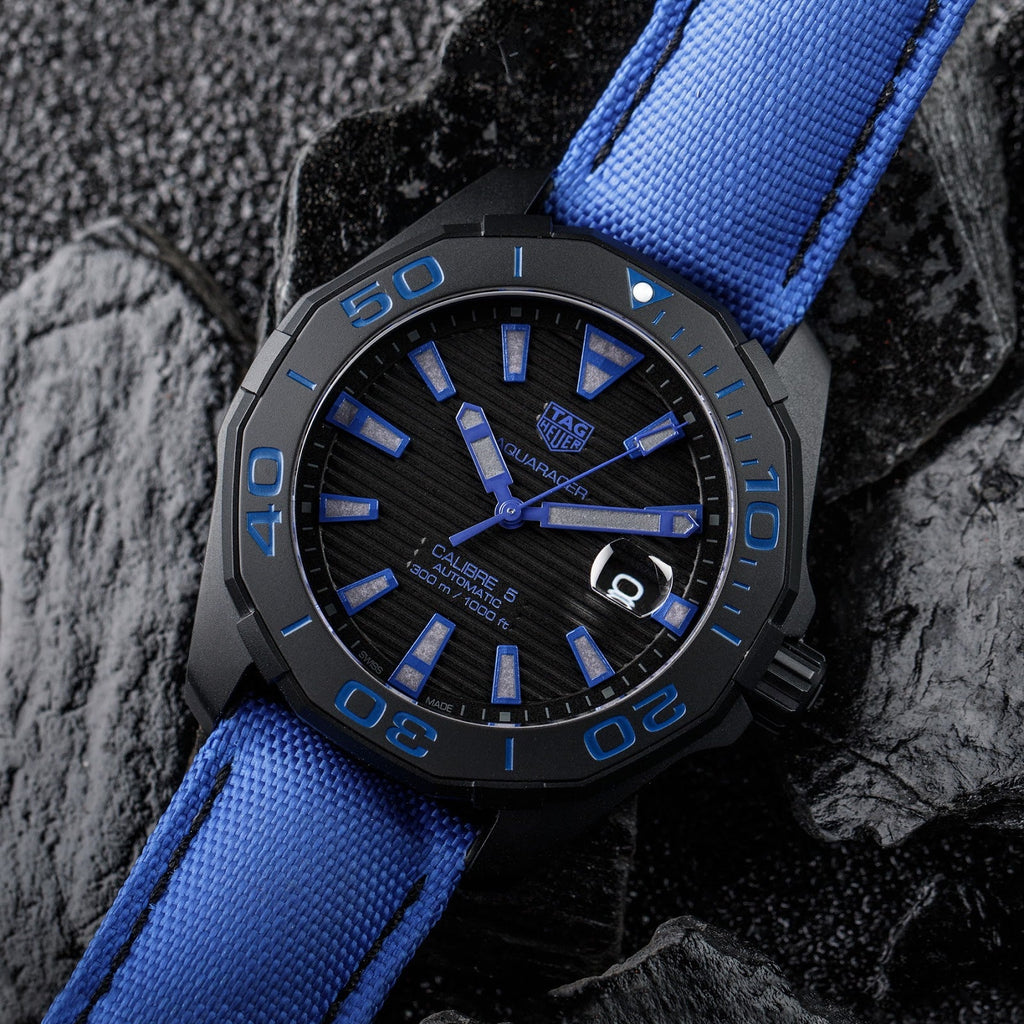 Tag Heuer Aquaracer Calibre 5 Automatic Titanium Black Dial Blue Nylon Strap Watch for Gents - WAY208B.FC6382