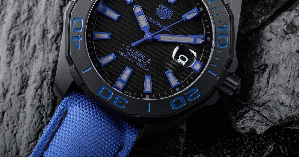 Tag Heuer Aquaracer Calibre 5 Automatic Titanium Black Dial Blue Nylon Strap Watch for Gents - WAY208B.FC6382