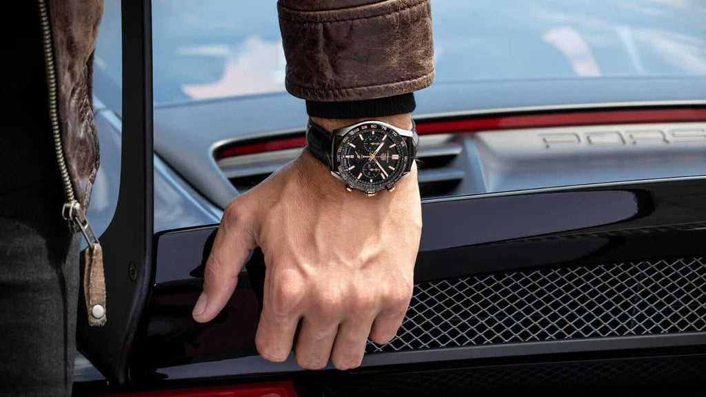 Tag Heuer Carrera Chronograph Black Dial Black Leather Strap Watch for Men - CBN2A5A.FC6481