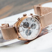 Tissot T Classic PR 100 Chronograph Silver Dial Rose Gold Mesh Bracelet Watch For Men - T101.417.33.031.01