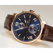 Tommy Hilfiger Aiden Quartz Blue Dial Brown Leather Strap Watch for Men - 1791308