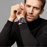 Hugo Boss Grand Prix Chronograph Blue Dial Brown Leather Strap Watch for Men - 1513604