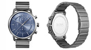Hugo Boss Architectural Chronograph Blue Dial Grey Steel Strap Watch for Men - 1513574