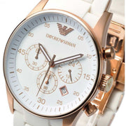 Emporio Armani Sportivo Chronograph White Dial White Rubber Strap Watch For Men - AR5919