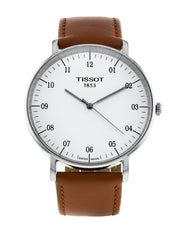 Tissot T Classic Everytime Large White Dial Brown Leather Strap Watch For Men - T109.610.16.037.00