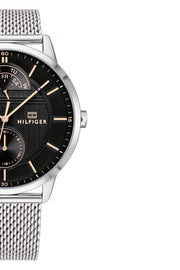 Tommy Hilfiger Hunter Quartz Black Dial Silver Steel Strap Watch for Men - 1791610