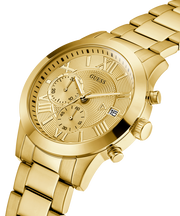 Guess Atlas Chronograph Gold Dial Gold Steel Strap Watch For Men - W0668G4