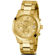 Guess Atlas Chronograph Gold Dial Gold Steel Strap Watch For Men - W0668G4
