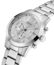 Guess Atlas Chronograph Silver Dial Silver Steel Strap Watch For Men - W0668G7