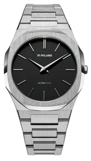 D1 Milano Ultra Thin Matte Black Dial Silver Steel Strap Watch for Men - D1-UTBJ40