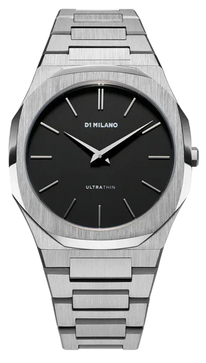 D1 Milano Ultra Thin Matte Black Dial Silver Steel Strap Watch for Men - D1-UTBJ40