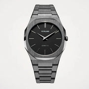 D1 Milano Ultra Thin Re-Gun Black Dial Gray Steel Strap Watch for Men - D1-UTBJ41