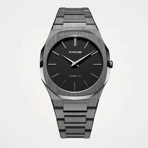 D1 Milano Ultra Thin Re-Gun Black Dial Gray Steel Strap Watch for Men - D1-UTBJ41
