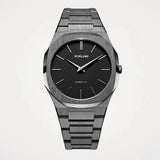 D1 Milano Ultra Thin Re-Gun Black Dial Gray Steel Strap Watch for Men - D1-UTBJ41
