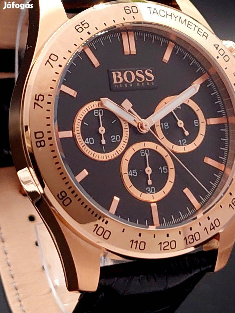 Hugo Boss Ikon Chronograph Black Dial Black Leather Strap Watch for Men - 1513179