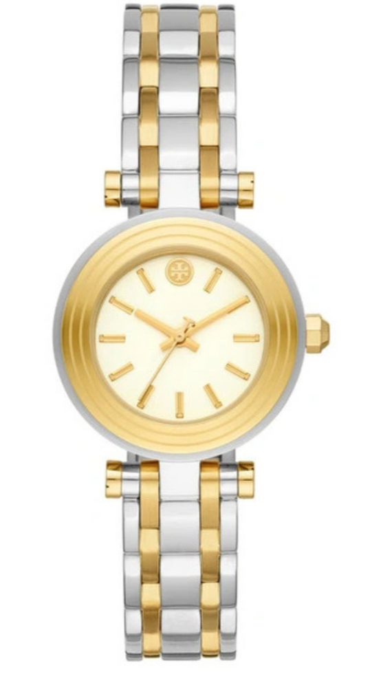 Tory Burch Classic T White Dial Two Tone Steel Strap Watch for Women - TBW9013