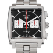 Tag Heuer Monaco Automatic Chronograph Black Dial Silver Steel Strap Watch for Men - CBL2113.BA0644