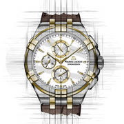 Maurice Lacroix Aikon Chronograph White Dial Brown Leather Strap Watch For Men - AI1018-PVY11-132-1