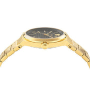 Versace V-Auria Quartz Black Dial Gold Steel Strap Watch for Men - VE0F00525