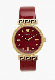 Versace Greca Meander Red Dial Red Leather Strap Watch for Women - VELW00320