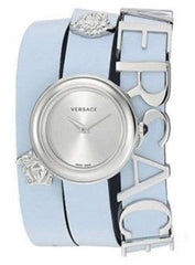 Versace V Flare Silver Dial Blue Leather Strap Watch for Women display picture 3