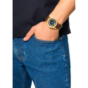 Versace Code Quartz Blue Dial Brown Leather Strap Watch For Men - VEPO00220