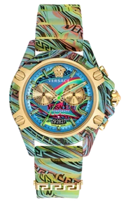 Versace Icon Active Chronograph Blue Dial Green Rubber Strap Watch For Men - VEZ701322