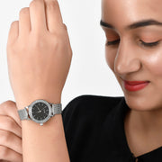 Guess Chelsea Crystals Black Dial Silver Mesh Bracelet Watch For Women  - W0647L5