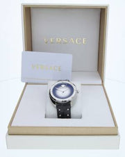 Versace Shadov Quartz Silver Dial Black Snake Leather Strap Watch for Women - VEBM00118