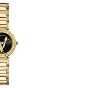 Versace V Virtus Quartz Black Dial Gold Steel Strap Watch For Women - VET300121