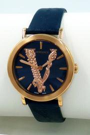 Versace Virtus Quartz Blue Dial Blue Leather Strap Watch for Women - VEHC00419
