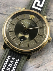 Versace V-Circle Quartz Green Dial Green Leather Strap Watch for Men - VEBQ01519