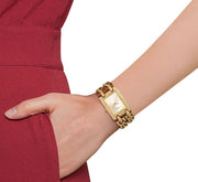 Guess MOD Heavy Metal Diamonds Gold Dial Gold Steel Strap Watch for Women - W0072L1