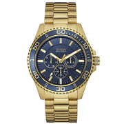 Guess Chaser Multifunction Blue Dial Gold Steel Strap Watch for Men - W0172G5